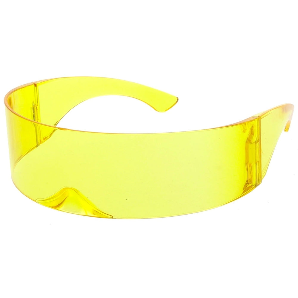 Futuristic Shield Sunglasses Wide Arms Color Tinted Mono Lens 75mm Image 2