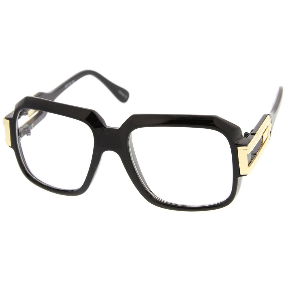 Large Retro Hip Hop Clear Lens Square Eyeglasses 54mm Plastic Frame Metal Accents Image 2