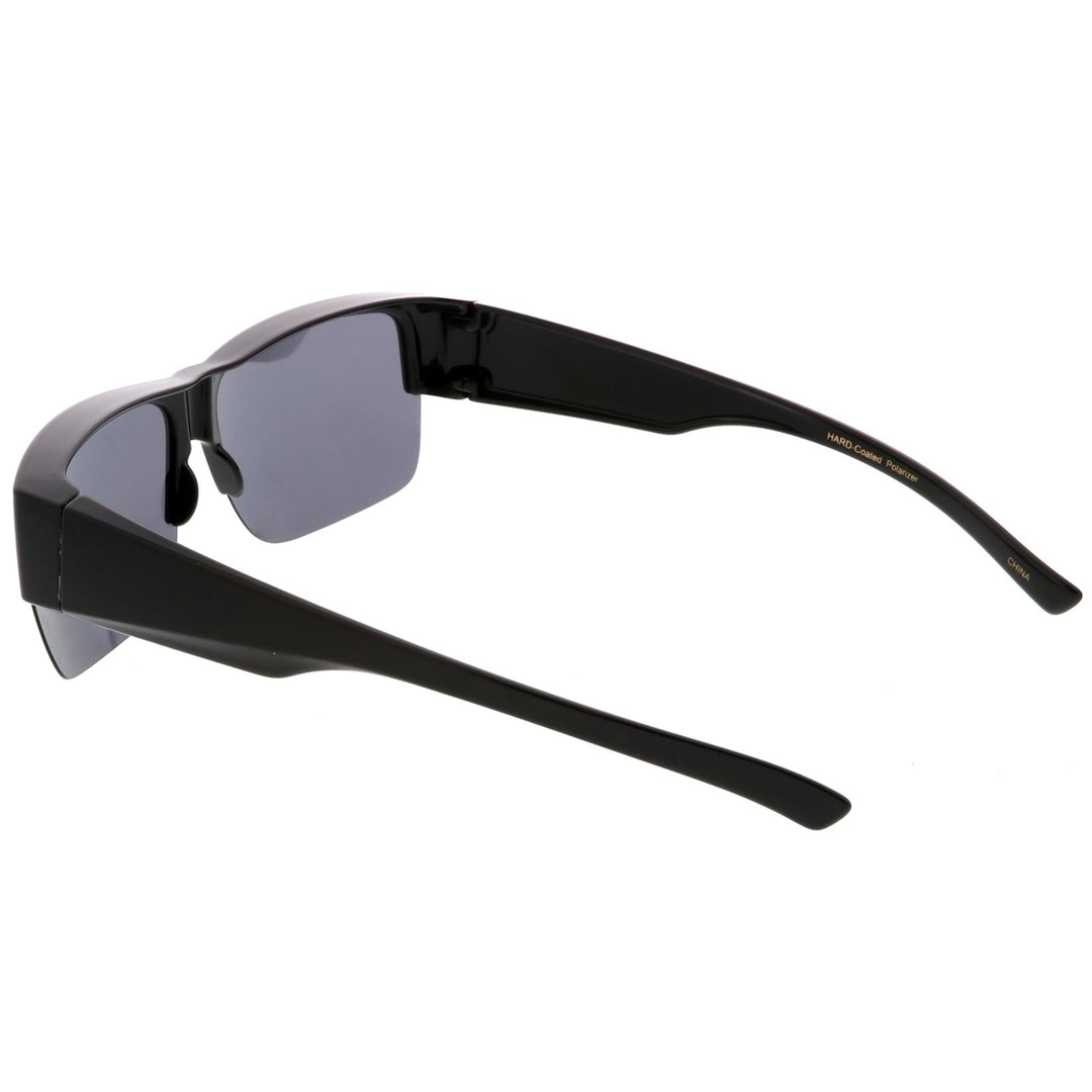 Large Semi Rimless Rectangle Sunglasses With Polarized Lens Wide Arms 65mm Image 4
