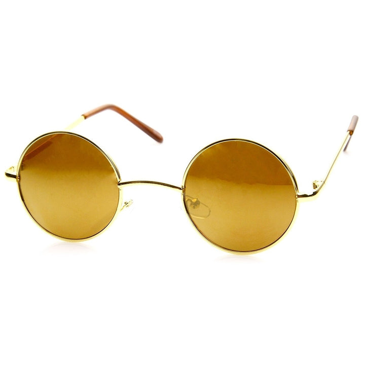 Lennon Style Round Circle Metal Sunglasses with Color Mirror Lens Image 2