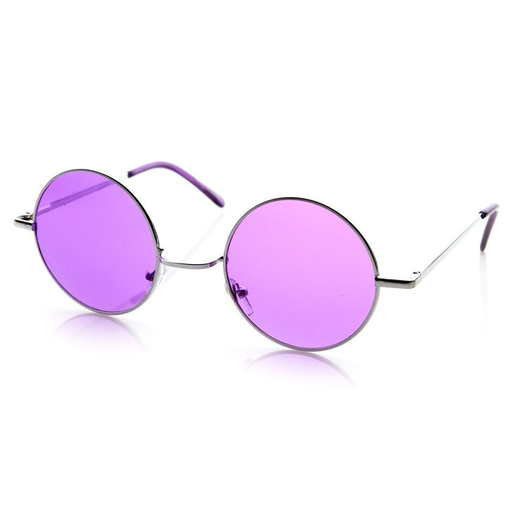 Lennon Style Round Circle Metal Sunglasses w/ Color Lens Tint Image 3