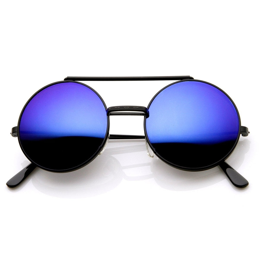 Limited Edition Django Sunglasses Color Mirror Flip-Up Lens Round Metal Frame Image 1