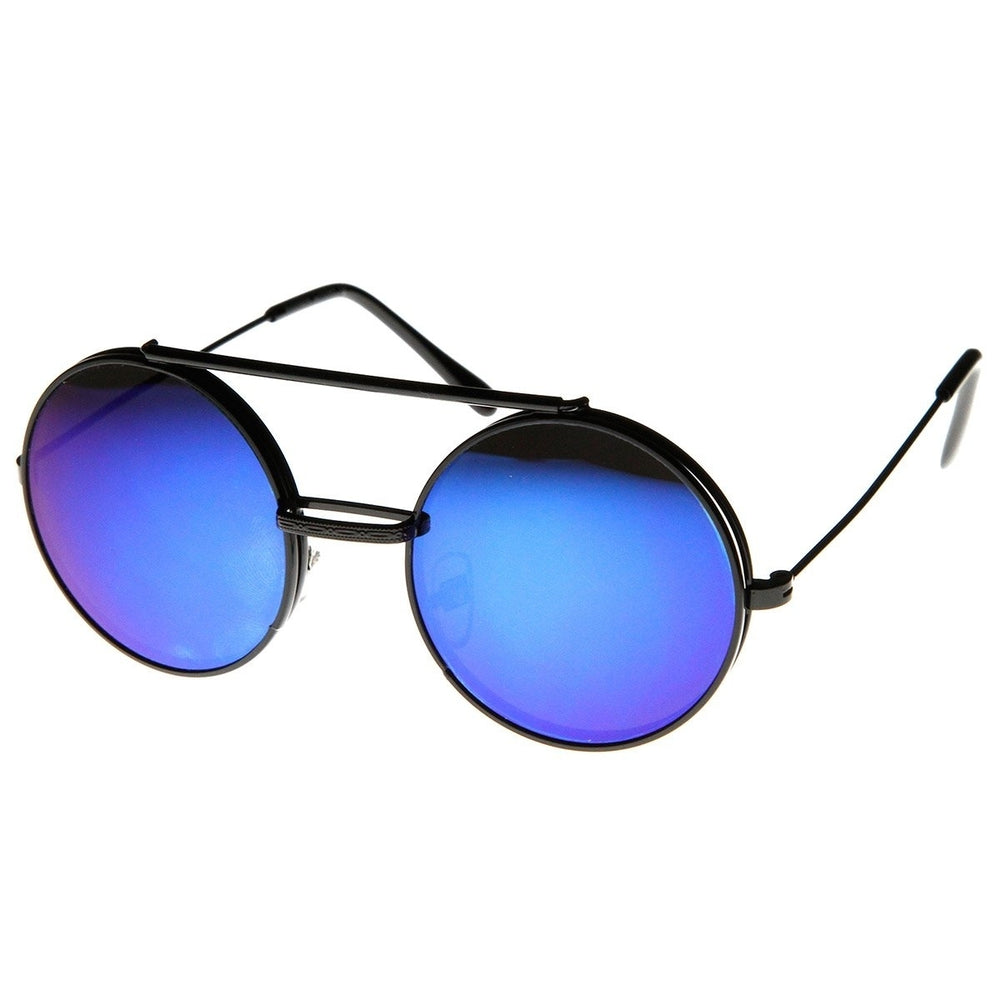 Limited Edition Color Mirror Flip-Up Lens Round Circle Django Sunglasses Image 2
