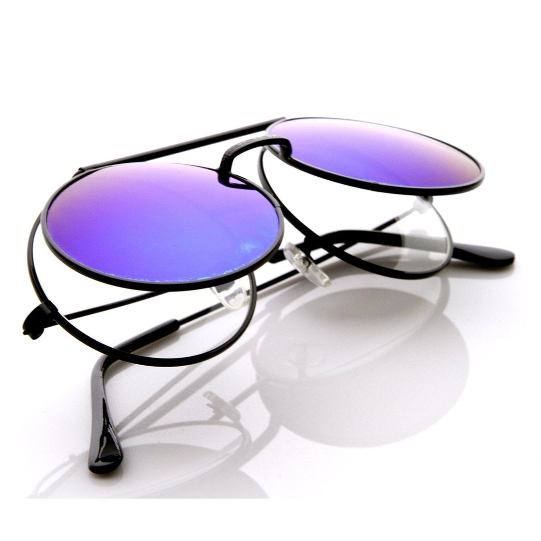 Limited Edition Color Mirror Flip-Up Lens Round Circle Django Sunglasses Image 4