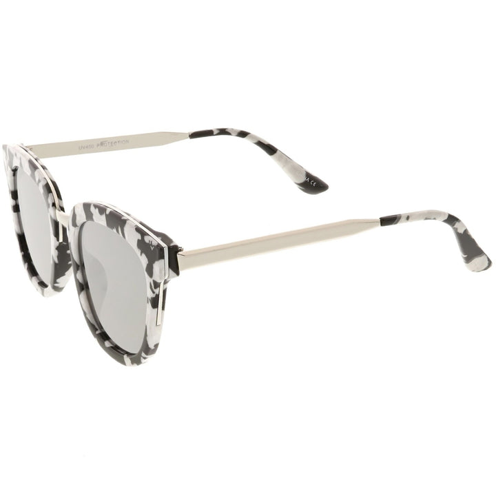 Marble Printed Horn Rimmed Sunglasses Metal Nose Bridge Colored Mirror Square Flat Lens 49mm Image 3