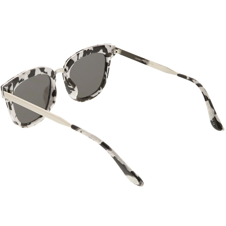 Marble Printed Horn Rimmed Sunglasses Metal Nose Bridge Colored Mirror Square Flat Lens 49mm Image 4