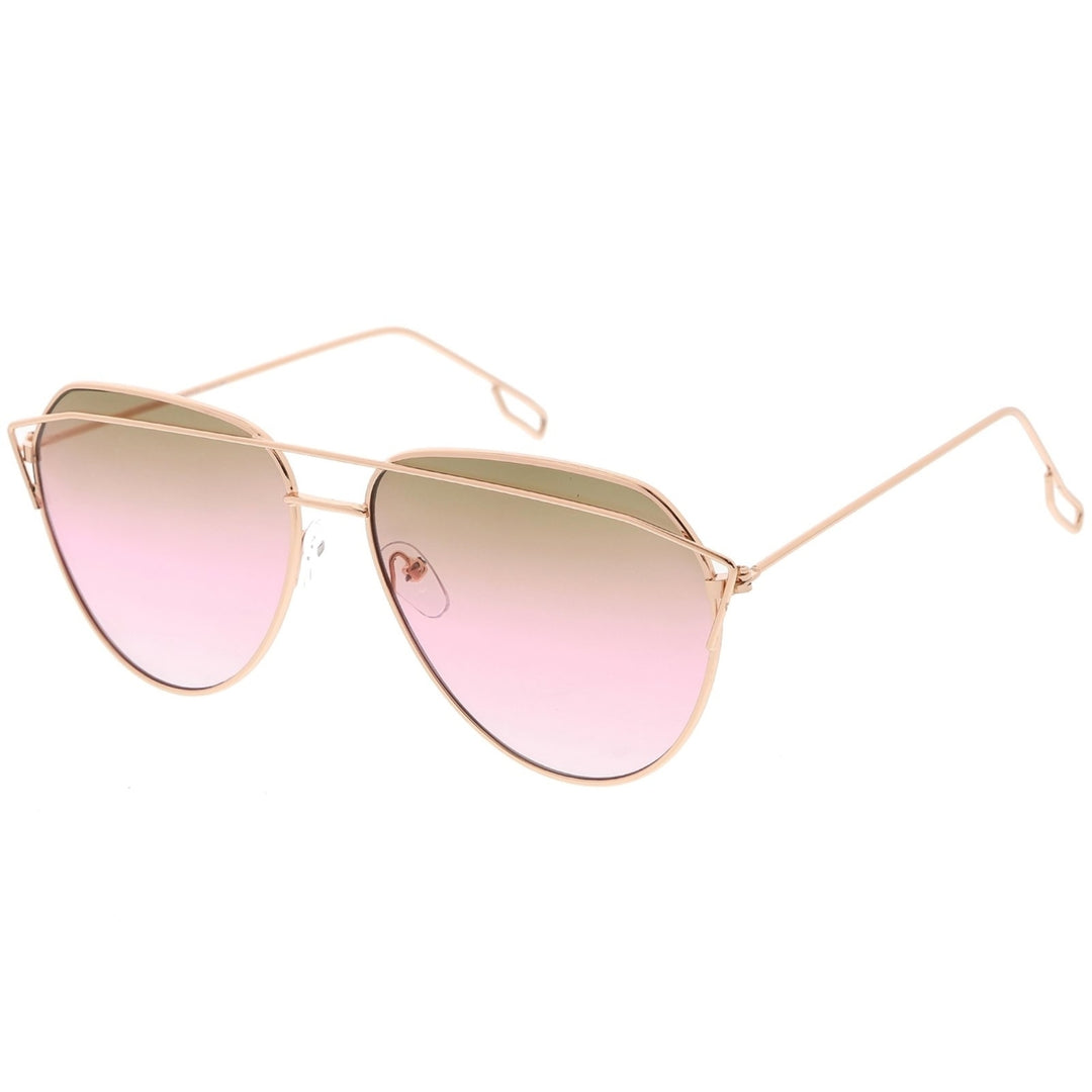 Modern Aviator Sunglasses Metal Crossbar Slim Arms Color Gradient Flat Lens 58mm Image 2