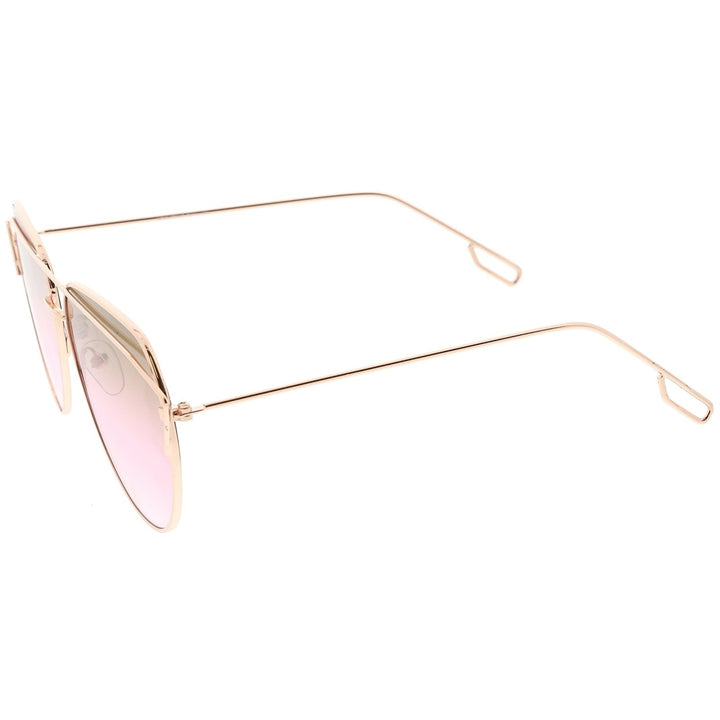 Modern Aviator Sunglasses Metal Crossbar Slim Arms Color Gradient Flat Lens 58mm Image 3