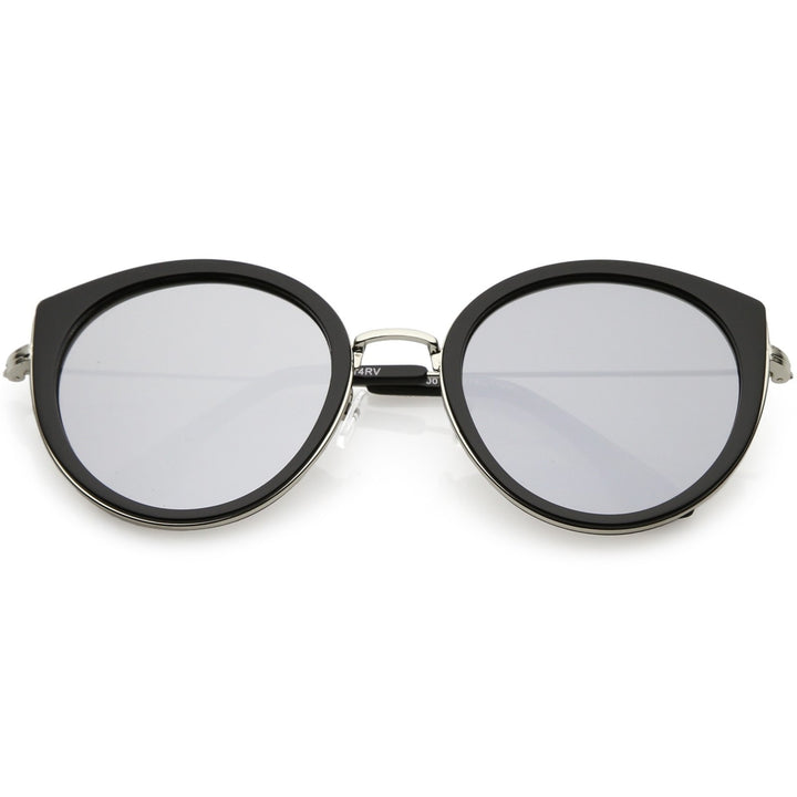 Modern Cat Eye Sunglasses Metal Trim Round Colored Mirror Flat Lens 53mm Image 1