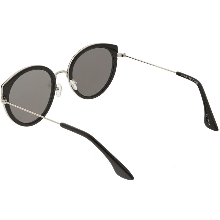 Modern Cat Eye Sunglasses Metal Trim Round Colored Mirror Flat Lens 53mm Image 4
