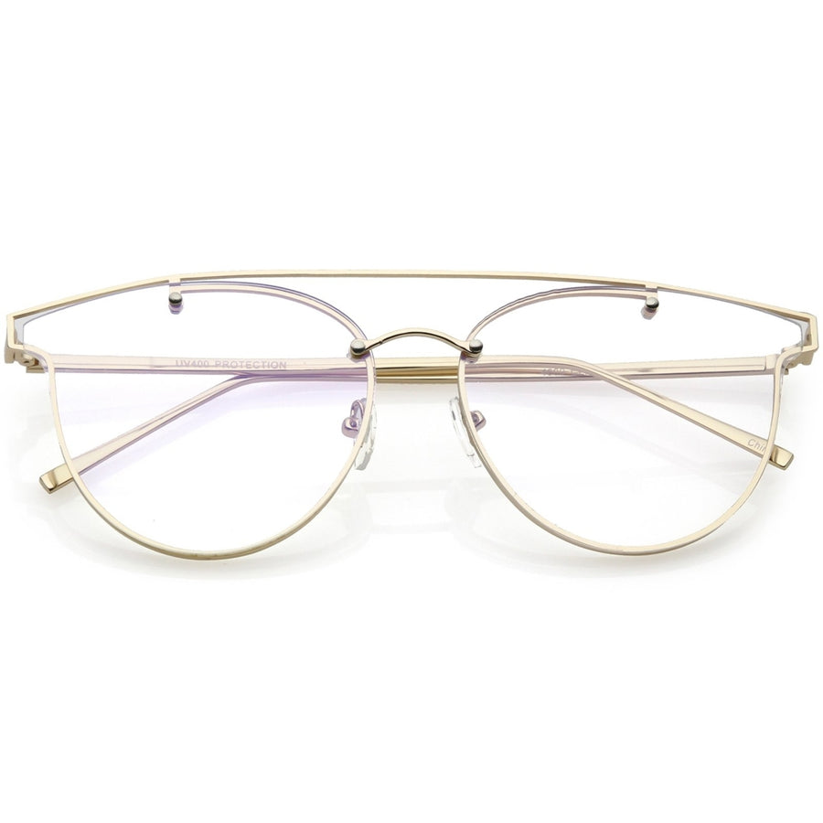 Modern Crossbar Horn Rimmed Rimless Eyeglasses Clear Round Flat Lens 58mm Image 1