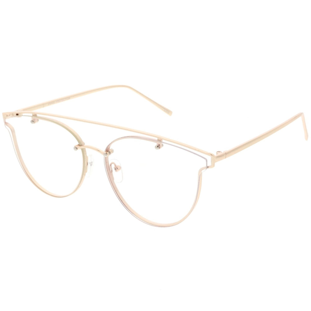 Modern Crossbar Horn Rimmed Rimless Eyeglasses Clear Round Flat Lens 58mm Image 2