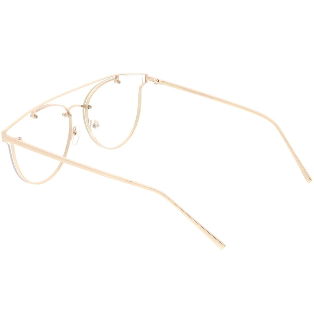 Modern Rimless Eyeglasses 58mm Clear Round Flat Lens Horn Rimmed Frame Image 4