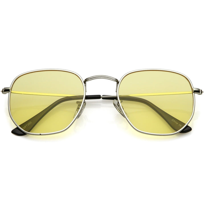 Modern Geometric Hexagonal Sunglasses Metal Slim Arms Colored Tinted Flat Lens 51mm Image 1