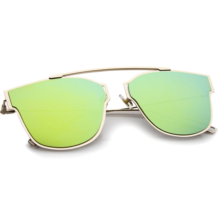 Modern Flash Mirror Lens Ultra Thin Open Metal Minimal Pantos Aviator Sunglasses 55mm Image 4