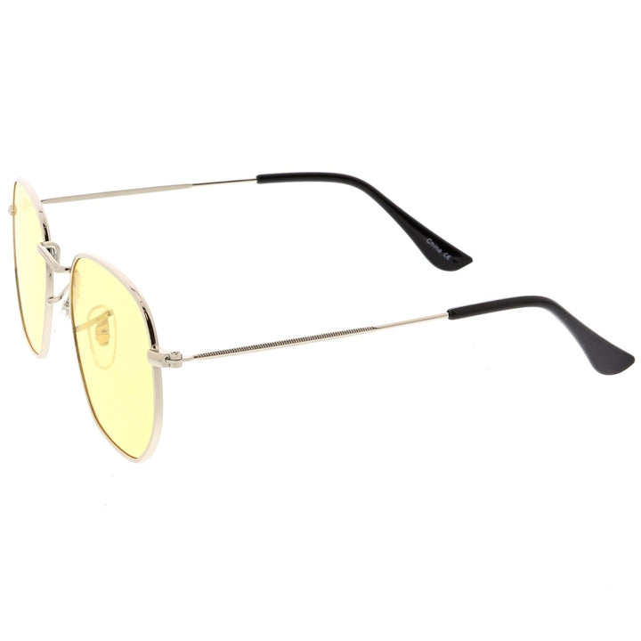 Modern Geometric Hexagonal Sunglasses Metal Slim Arms Colored Tinted Flat Lens 51mm Image 3