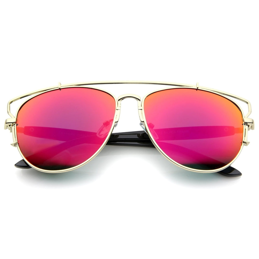 Modern Full Metal Crossbar Open Design Colored Mirror Aviator Sunglasses 58mm Image 1