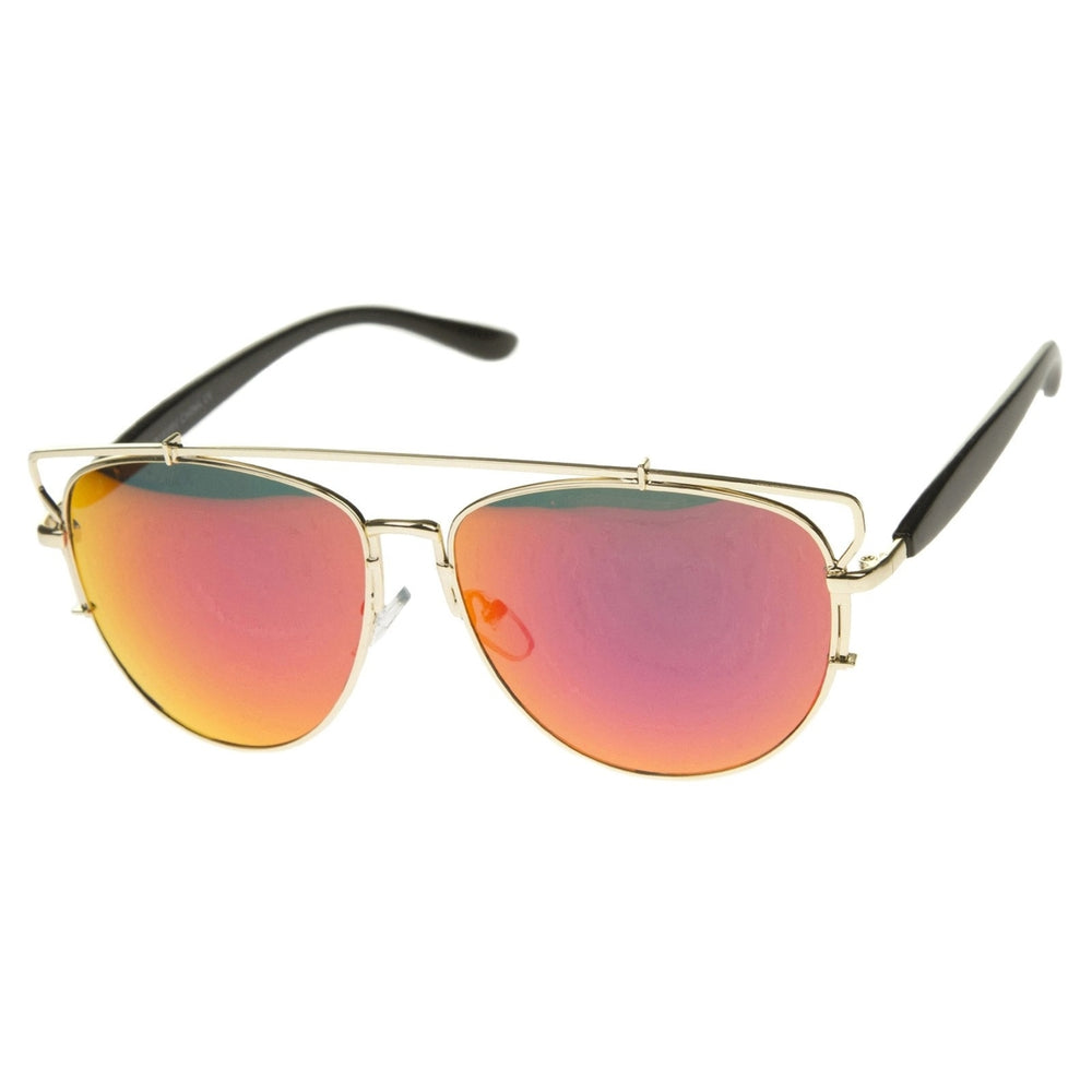 Modern Full Metal Crossbar Open Design Colored Mirror Aviator Sunglasses 58mm Image 2