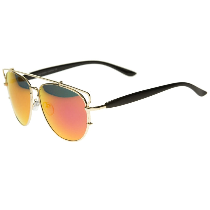 Modern Full Metal Crossbar Open Design Colored Mirror Aviator Sunglasses 58mm Image 3