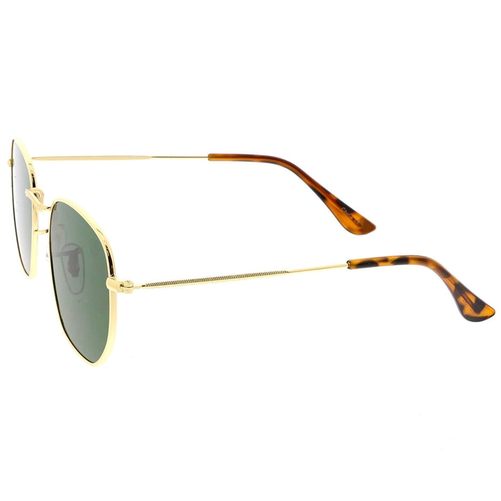 Modern Geometric Hexagonal Sunglasses Metal Slim Arms Neutral Colored Flat Lens 51mm Image 3