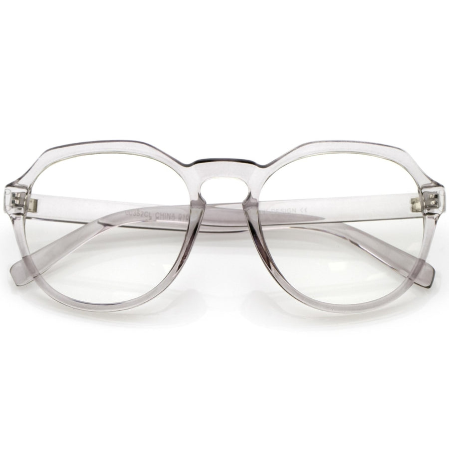 Modern Round Eyeglasses Clear Lens Keyhole Nose Bridge 55mm Plastic Frame Image 1