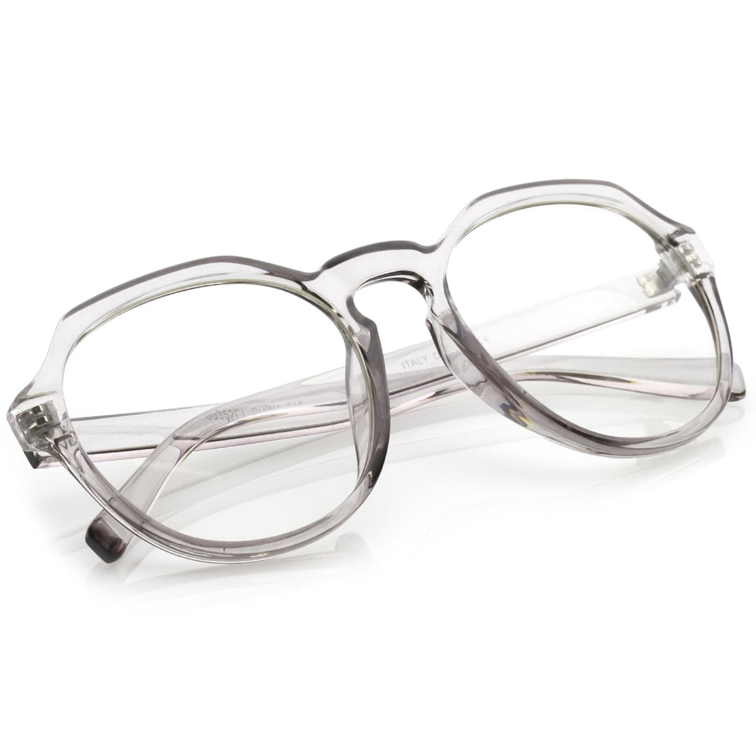 Modern Round Eyeglasses Clear Lens Keyhole Nose Bridge 55mm Plastic Frame Image 4