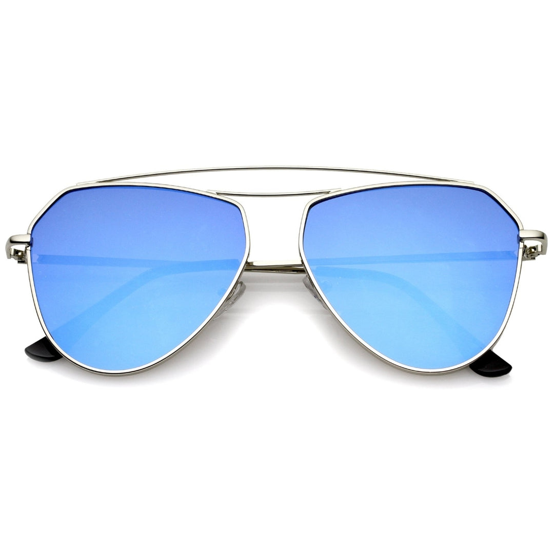 Modern Metal Frame Double Bridge Colored Mirror Flat Lens Aviator Sunglasses 52mm Image 1