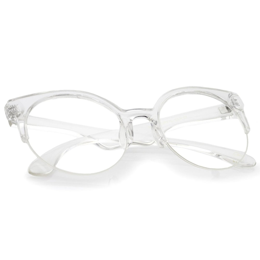 Modern Semi-Rimless Round Clear Lens Eyeglasses Translucent Frame 54mm Image 4