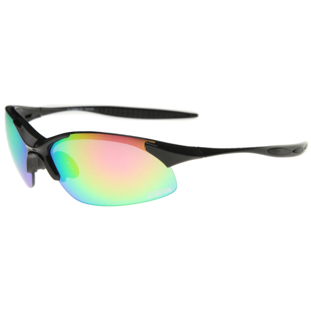 Olympus - Two-Toned Half-Frame Iridescent Lens TR-90 Sports Wrap Sunglasses 68mm Image 1