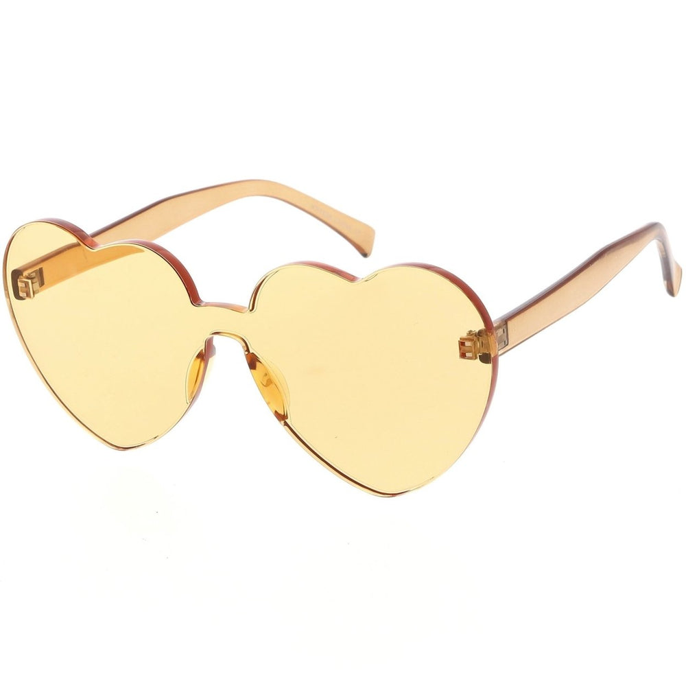 One Piece Rimless Heart Sunglasses Color Tinted Mono Block Lens 65mm Image 2