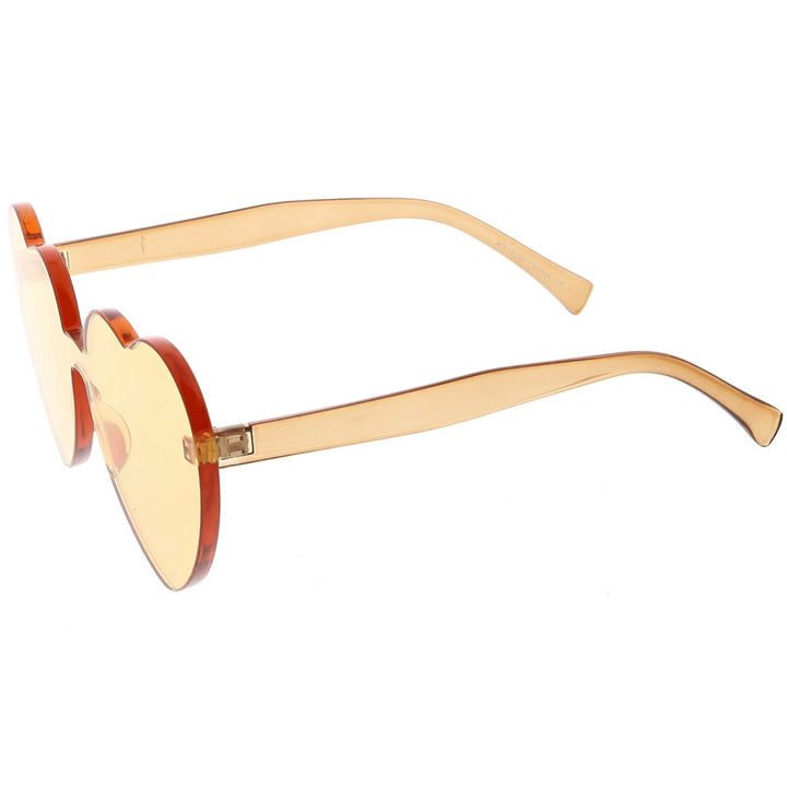 One Piece Rimless Heart Sunglasses Color Tinted Mono Block Lens 65mm Image 3