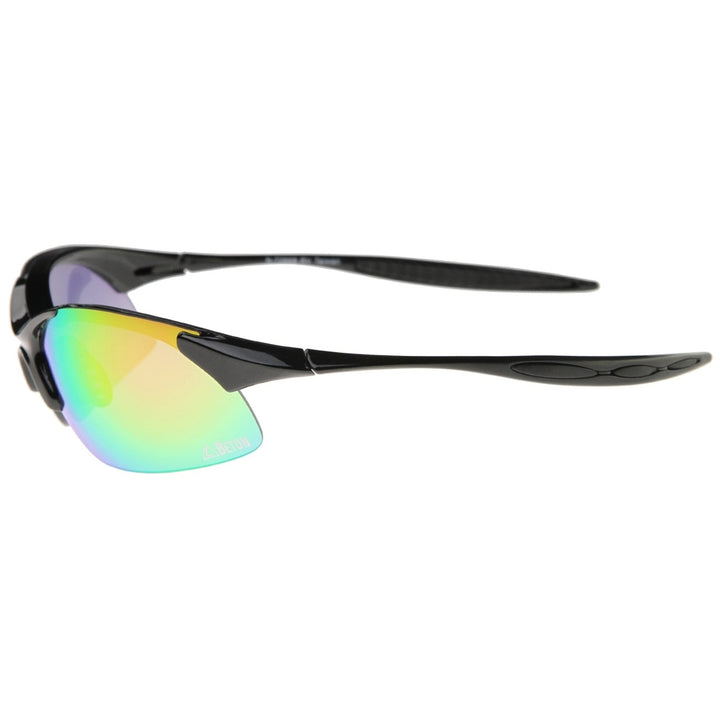 Olympus - Two-Toned Half-Frame Iridescent Lens TR-90 Sports Wrap Sunglasses 68mm Image 4
