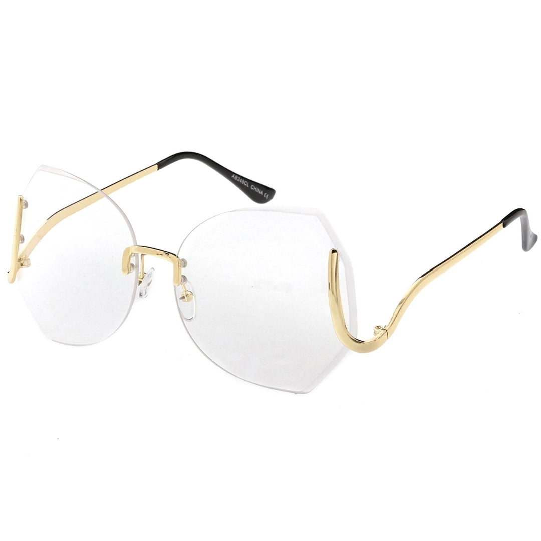 Oversize Beveled Butterfly Rimless Round Glasses Curved Metal Arms Clear Lens 60mm Image 2