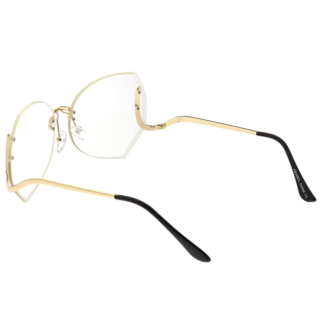 Oversize Beveled Butterfly Rimless Round Glasses Curved Metal Arms Clear Lens 60mm Image 4