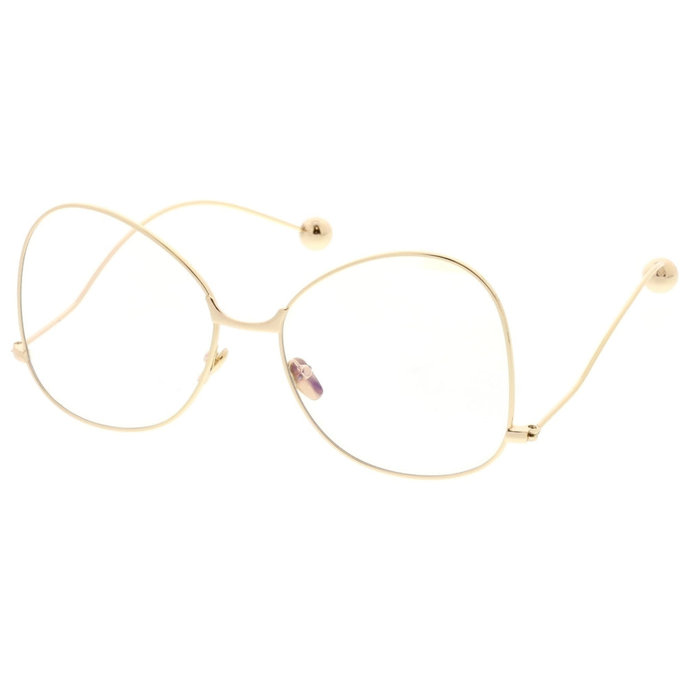 Oversize Butterfly Glasses With Clear Lenses And Thin Metal Arms With Ball Accents Image 2