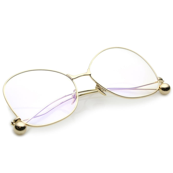 Oversize Butterfly Glasses With Clear Lenses And Thin Metal Arms With Ball Accents Image 4