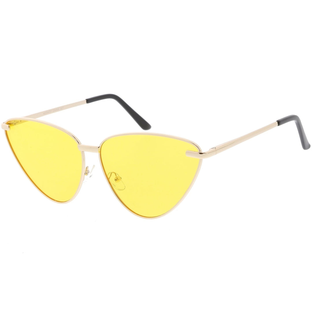 Oversize Cat Eye Sunglasses Thin Metal Frame Color Tinted Flat Lens 64mm Image 2