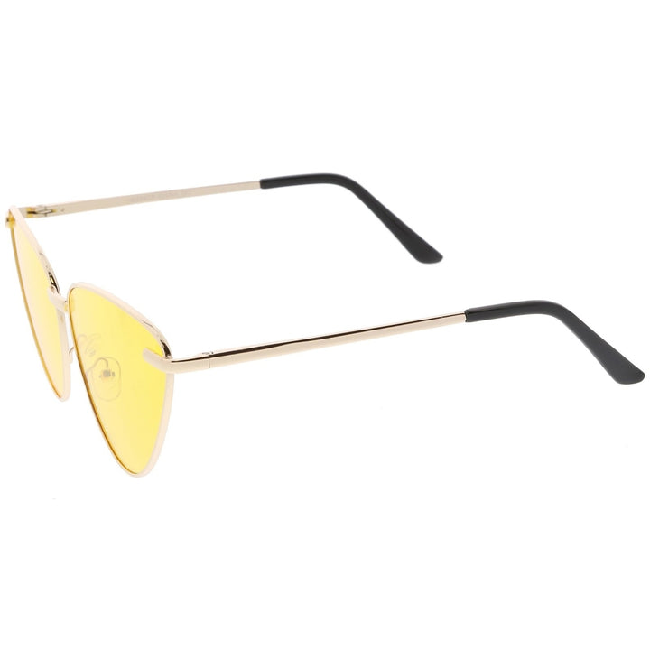 Oversize Cat Eye Sunglasses Thin Metal Frame Color Tinted Flat Lens 64mm Image 3