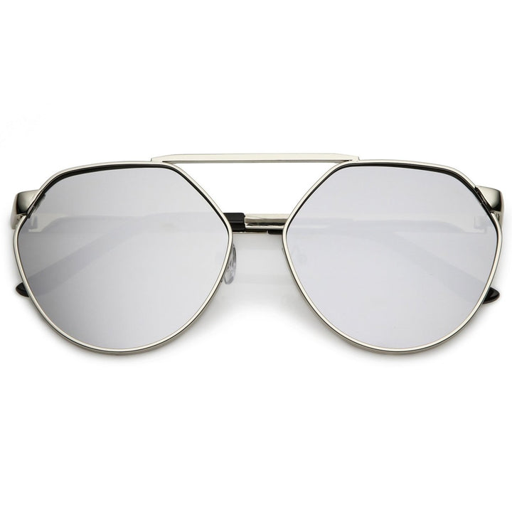 Oversize Geometric Metal Aviator Sunglasses With Mirrored Flat Lens 60mm Image 1