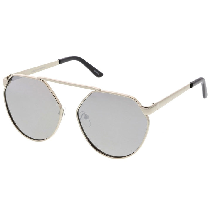 Oversize Geometric Metal Aviator Sunglasses With Mirrored Flat Lens 60mm Image 2
