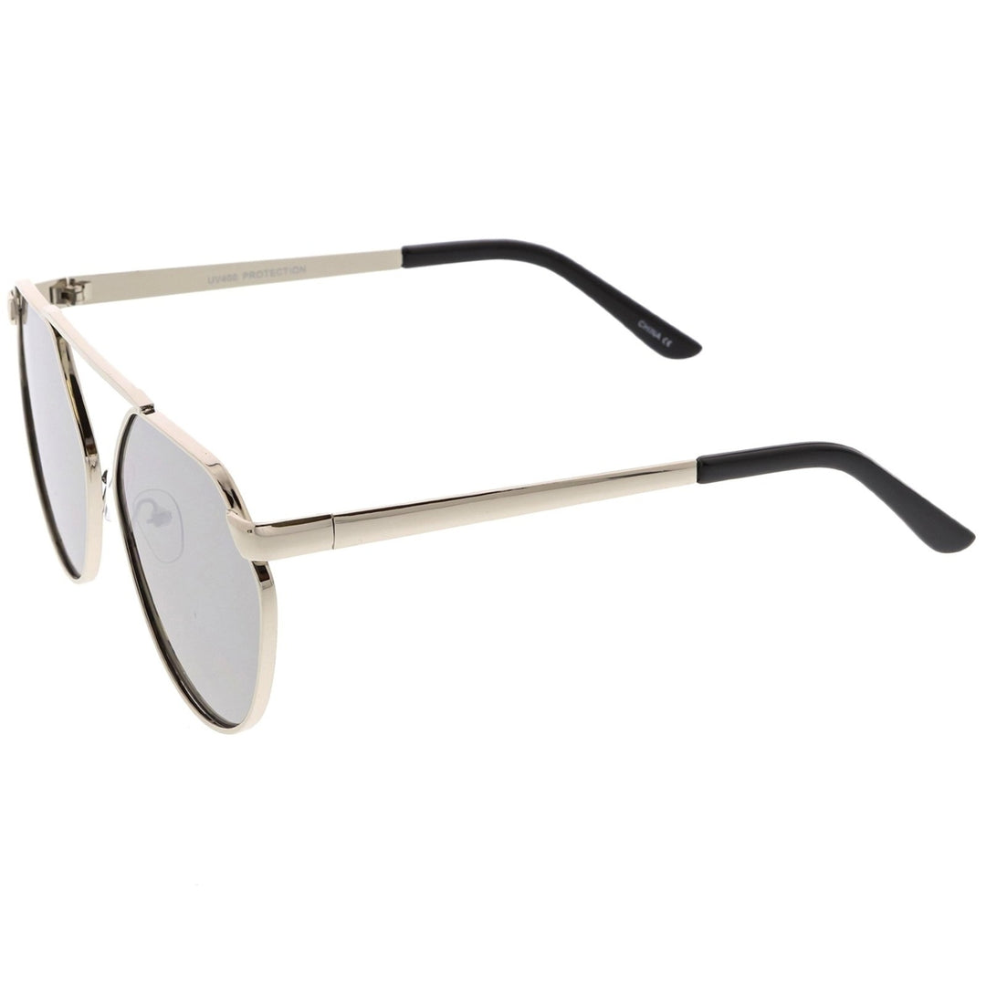Oversize Geometric Metal Aviator Sunglasses With Mirrored Flat Lens 60mm Image 3