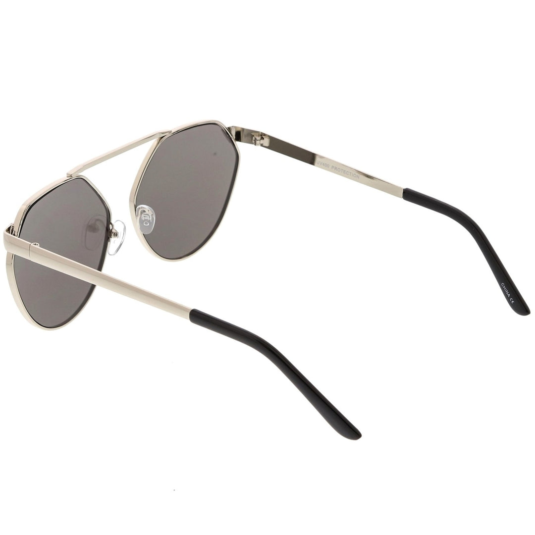 Oversize Geometric Metal Aviator Sunglasses With Mirrored Flat Lens 60mm Image 4