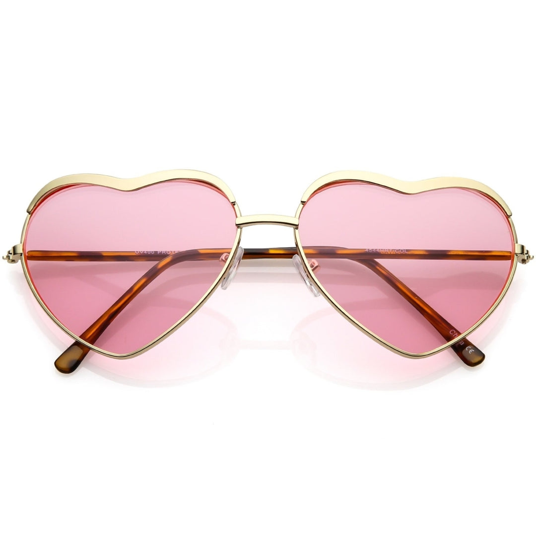 Oversize Heart Sunglasses Metal Frame Slim Arms Color Tinted Lens 61mm Image 1