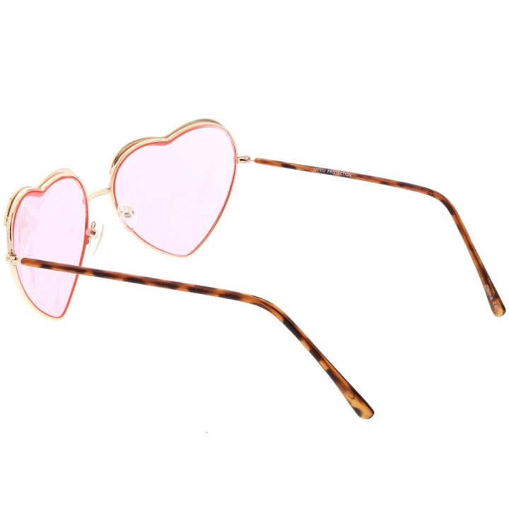 Oversize Heart Sunglasses Metal Frame Slim Arms Color Tinted Lens 61mm Image 4