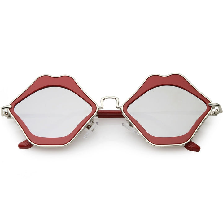 Oversize Lips Sunglasses Slim Arms Flat Mirrored Lens Lips Sunglasses 53mm Image 1