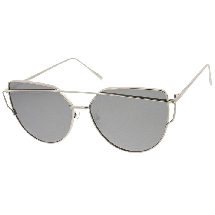 Oversize Metal Frame Thin Temple Color Mirror Flat Lens Aviator Sunglasses 62mm Image 3
