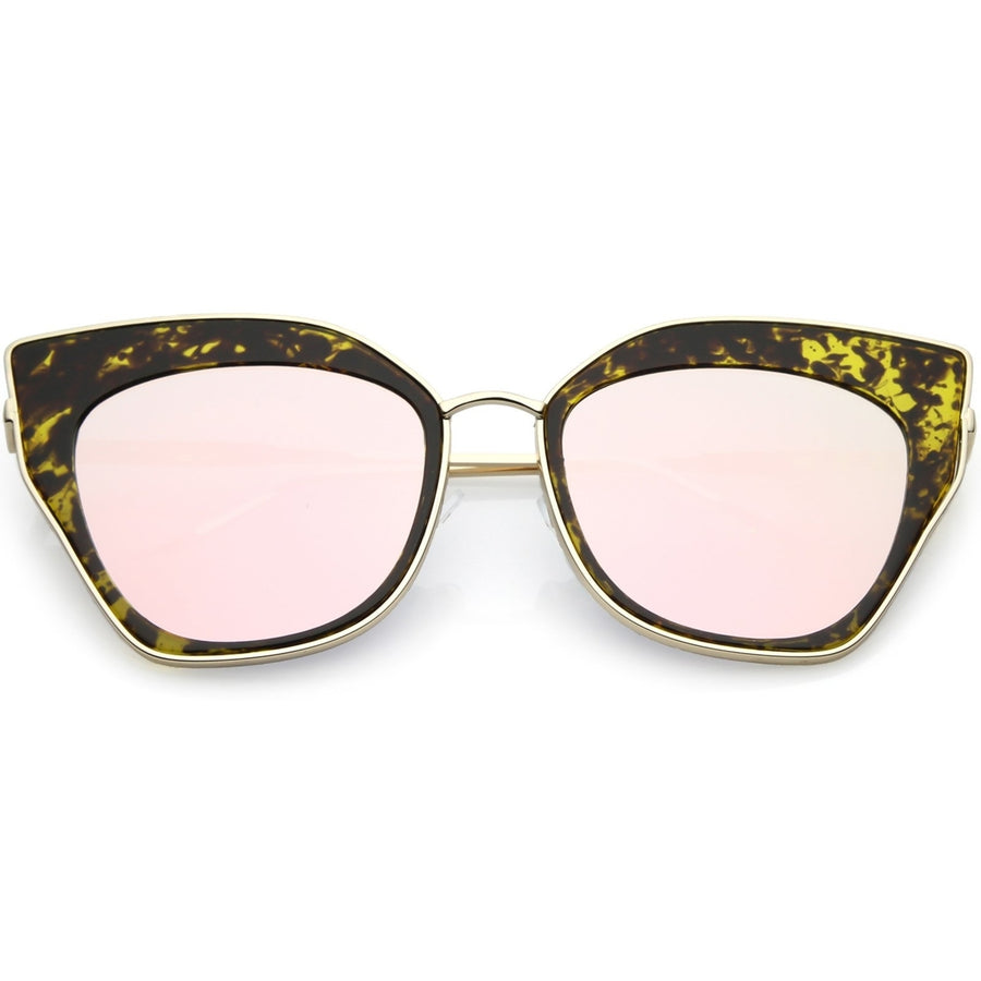 Oversize Pointed Cat Eye Sunglasses Slim Metal Nose Bridge Square Colored Mirror Lens 58mm Image 1