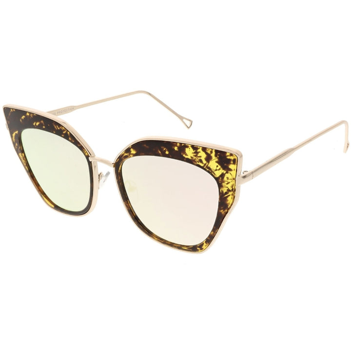 Oversize Pointed Cat Eye Sunglasses Slim Metal Nose Bridge Square Colored Mirror Lens 58mm Image 2