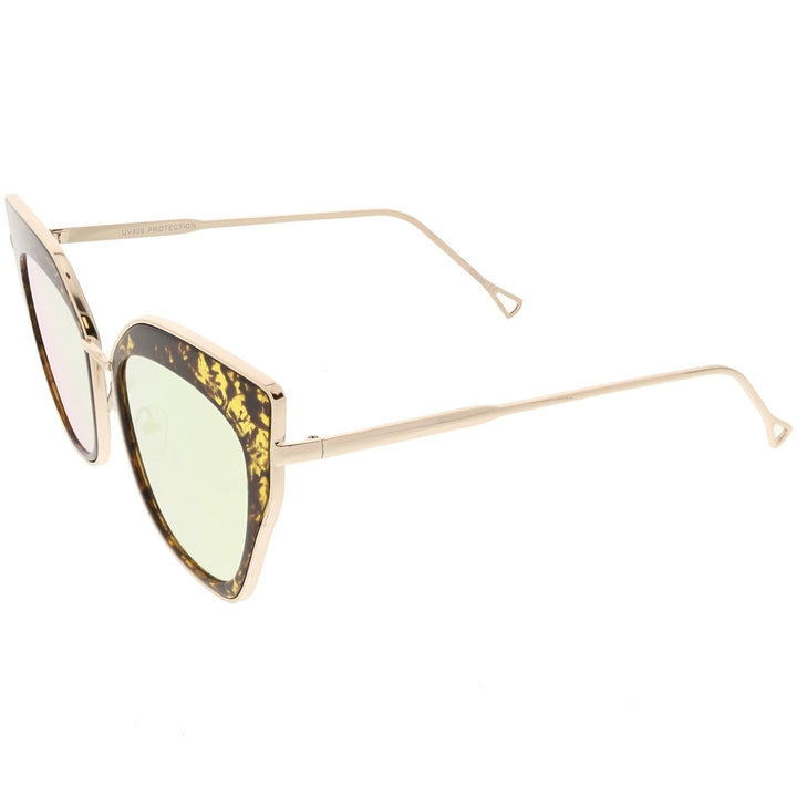 Oversize Pointed Cat Eye Sunglasses Slim Metal Nose Bridge Square Colored Mirror Lens 58mm Image 3
