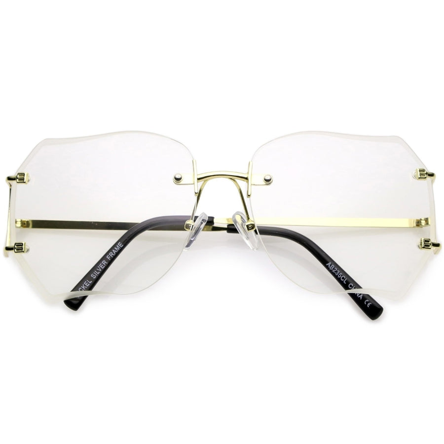 Oversize Rimless Square Glasses Slim Metal rams Beveled Clear Lens 61mm Image 1